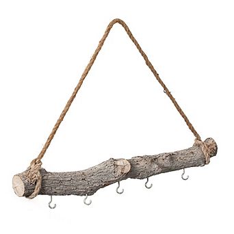 Uniquewise 19-inch Natural Decorative Jujube Wooden Log Hanging Farmhouse Wall Decor with 5 Hooks