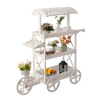 Wood Decor Display Rack Mobile Food Cart With Wheels, 3 tier For Food And More