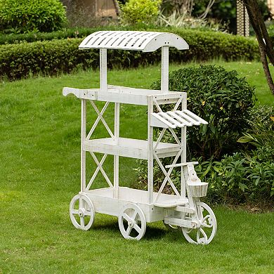 Wood Decor Display Rack Mobile Food Cart With Wheels, 3 Tier, For Food And More