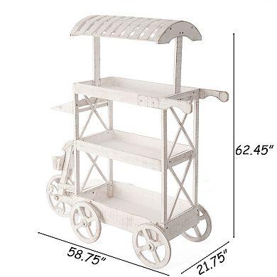 Wood Decor Display Rack Mobile Food Cart With Wheels, 3 Tier, For Food And More