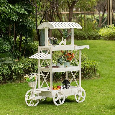 Wood Decor Display Rack Mobile Food Cart With Wheels, 3 Tier, For Food And More