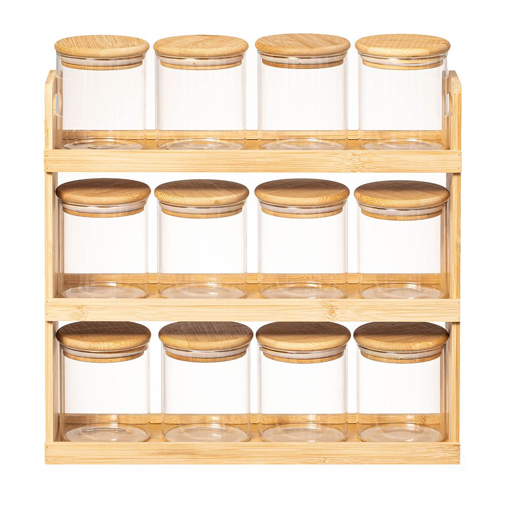 Basicwise Versatile 3-Tier Bamboo Spice Rack and Pantry Organizer with ...