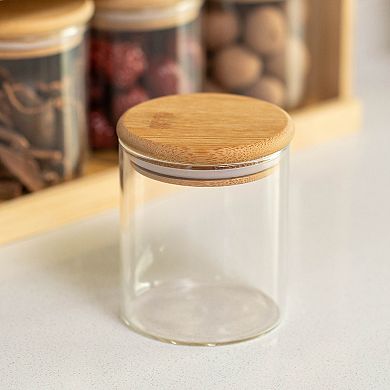 Basicwise Versatile 3-Tier Bamboo Spice Rack and Pantry Organizer with 12 Glass Jars