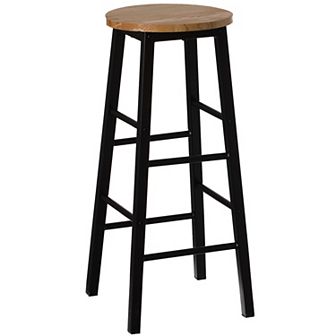 28-Inch Rustic Round Solid Wood Counter-Height Bar Stool with Footrest and Durable Steel Frame