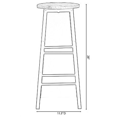 28-Inch Rustic Round Solid Wood Counter-Height Bar Stool with Footrest and Durable Steel Frame