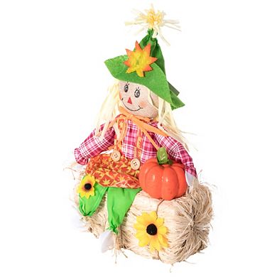 Sitting On Straw And Hay Bales Multicolor Trio Scarecrows For All Season Garden Decor