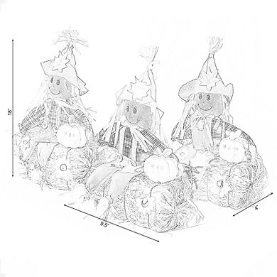 Sitting On Straw And Hay Bales Multicolor Trio Scarecrows For All Season Garden Decor