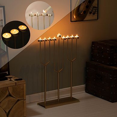 Modern Design Hanukkah Menorah Exceptional Piece, 9 Branch Tea Light Candle Holders