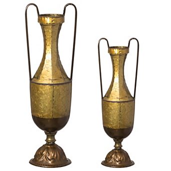 Set of 2 Antique Style Metal Jug Floor Vase with 2 Handles