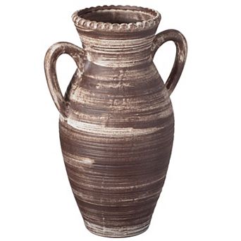 Uniquewise 12" Whitewashed Ceramic Flower Vase Rustic Farmhouse Pottery for Home Decor