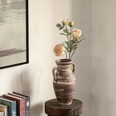 Uniquewise 12" Whitewashed Ceramic Flower Vase Rustic Farmhouse Pottery for Home Decor