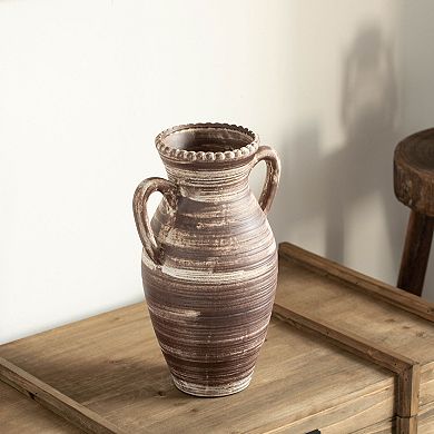 Uniquewise 12" Whitewashed Ceramic Flower Vase Rustic Farmhouse Pottery for Home Decor