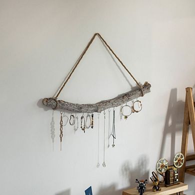 Uniquewise 32-inch Natural Decorative Jujube Wooden Log Hanging Farmhouse Wall Decor with 8 Hooks