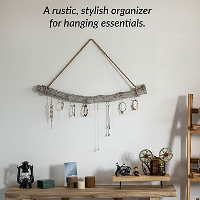 Uniquewise 32-inch Natural Decorative Jujube Wooden Log Hanging Farmhouse Wall Decor with 8 Hooks