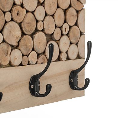 Natural Wood Hook Rack With Five Hooks For Entryway, Office, Bedroom, And Playroom