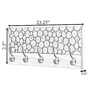 Natural Wood Hook Rack With Five Hooks For Entryway, Office, Bedroom, And Playroom