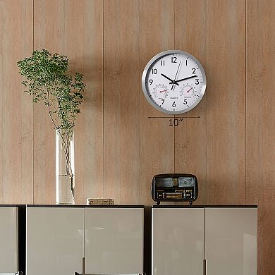 Clockswise 10-inch Non-Ticking Quartz Wall Clock with Thermometer & Hygrometer