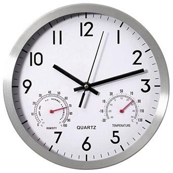 Clockswise 10-inch Non-Ticking Quartz Wall Clock with Thermometer & Hygrometer