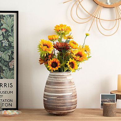 Uniquewise 10" Farmhouse Ceramic Vase Rustic Vintage Decorative Pottery