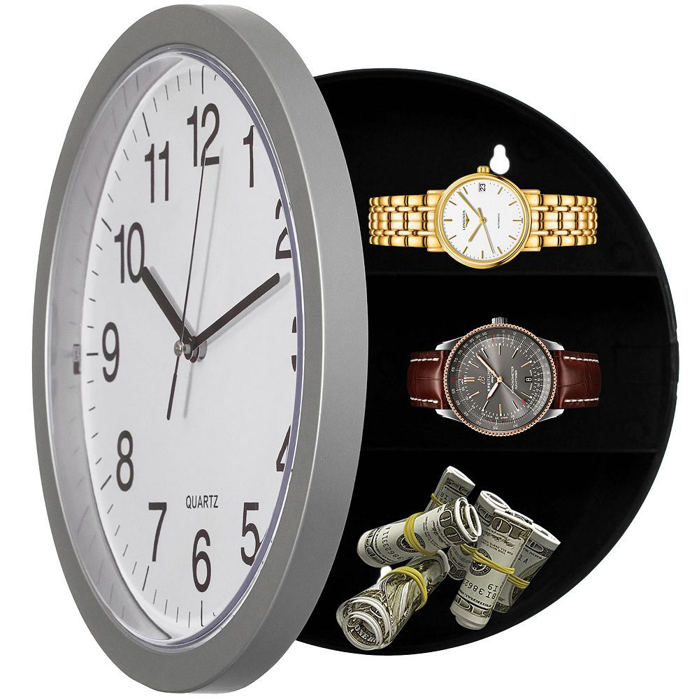 Clockswise 10-in Wall Mounted Clock with Hidden Storage Door