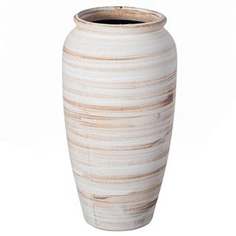 Uniquewise 11 in Ceramic Stripe Vase Vintage Boho Decorative Piece