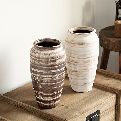 Uniquewise 11-inches Ceramic Stripe Vase Vintage Boho Decorative Piece