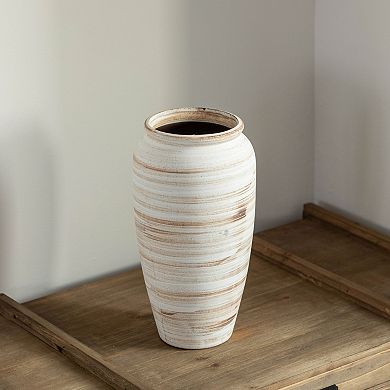 Uniquewise 11-inches Ceramic Stripe Vase Vintage Boho Decorative Piece