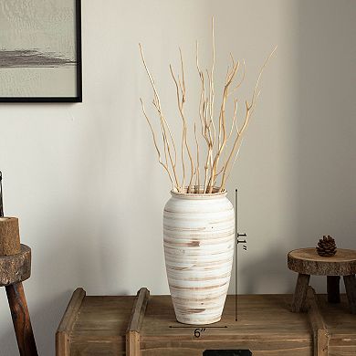 Uniquewise 11-inches Ceramic Stripe Vase Vintage Boho Decorative Piece