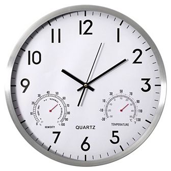 Clockswise 16-inch Non-Ticking Quartz Wall Clock with Thermometer & Hygrometer