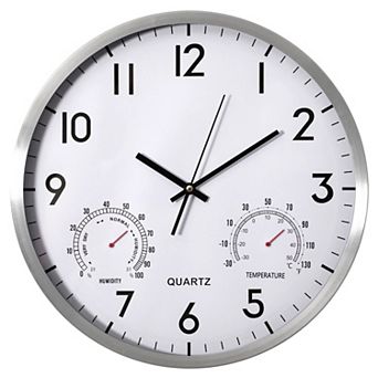 Clockswise 16-inch Non-Ticking Quartz Wall Clock with Thermometer & Hygrometer