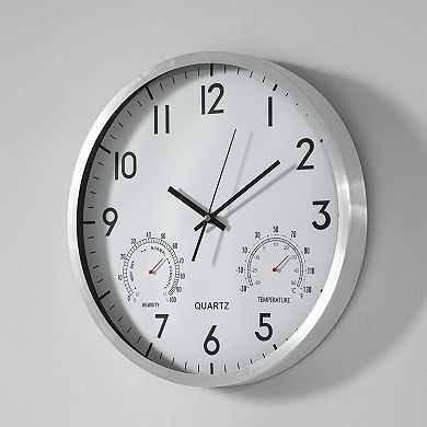 Clockswise 16-inch Non-Ticking Quartz Wall Clock with Thermometer & Hygrometer