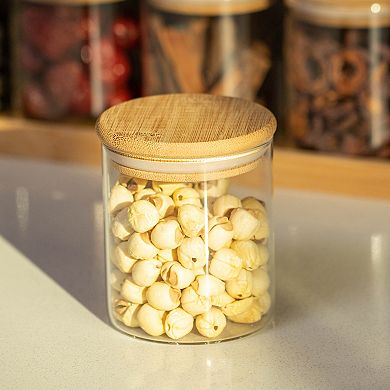 Basicwise Versatile 2-Tier Bamboo Spice Rack and Pantry Organizer with 8 Glass Jars