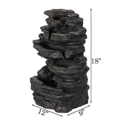 Cascading Electric Powered 5-tier Rock Water Fountain 18" For Indoor And Outdoor Use