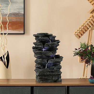 Cascading Electric Powered 5-tier Rock Water Fountain 18" For Indoor And Outdoor Use