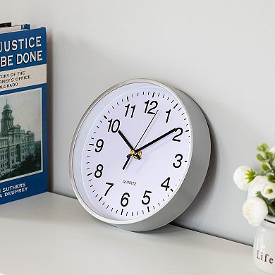 Clockswise Silver 8-In Analog Clock Silent, Non-Ticking for Wall