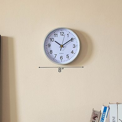 Clockswise Silver 8-In Analog Clock Silent, Non-Ticking for Wall