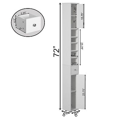 72 Inches Narrow, Tall And Space Saving Multi-purpose Freestanding White Linen Tower