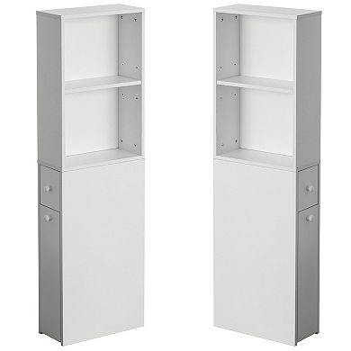 Narrow And Slim Design White Bathroom Storage Cabinet, With Storage Drawer And Adjustable Shelf