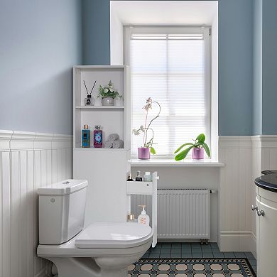 Narrow And Slim Design White Bathroom Storage Cabinet, With Storage Drawer And Adjustable Shelf