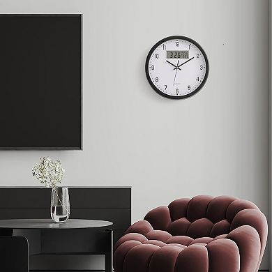 Clockswise 12-inch Wall Clock, Non-Ticking Analog & Digital with Temperature Display
