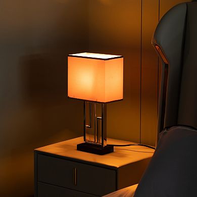 Table Lamp, Decorative Metal Table Lamp With Gold Modern Stand And Brown Silk Lampshade, Set Of 2