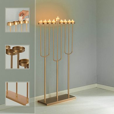 Modern Design Hanukkah Menorah Exceptional Piece, 9 Branch Tea Light Candle Holders