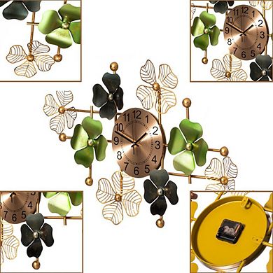 Big Leaf Art Wall Clock For Traditional, Minimalist, And Modern Use Hanging Supplies Included