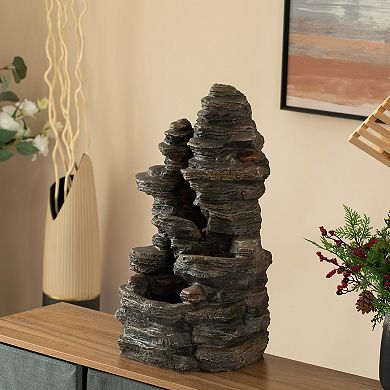 Cascading Electric Powered 4-tier Rock Water Fountain 24" For Indoor And Outdoor Use