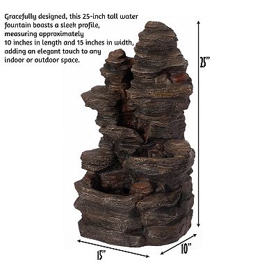 Cascading Electric Powered 4-tier Rock Water Fountain 24" For Indoor And Outdoor Use