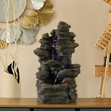 Cascading Electric Powered 4-tier Rock Water Fountain 24" For Indoor And Outdoor Use