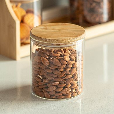 Basicwise Versatile 3-Tier Bamboo Spice Rack and Pantry Organizer with 13 Glass Jars