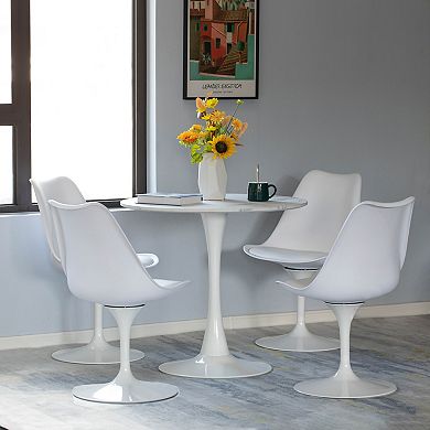 Round Tulip Table With Modern Marble Painting Top And Sturdy Wooden Pedestal Stand