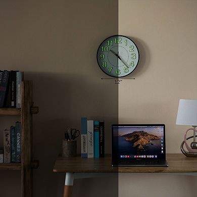 Clockswise 12-in Glow-in-the-Dark Decorative Wall Clock, Non-Ticking Battery Powered