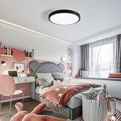 2-pc 16" Round LED Ceiling Light Fixture Modern Flush Mount 36W 6500K Cool Daylight Energy, Black